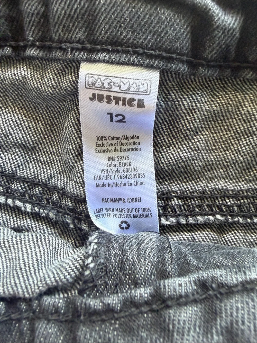 Justice black denim